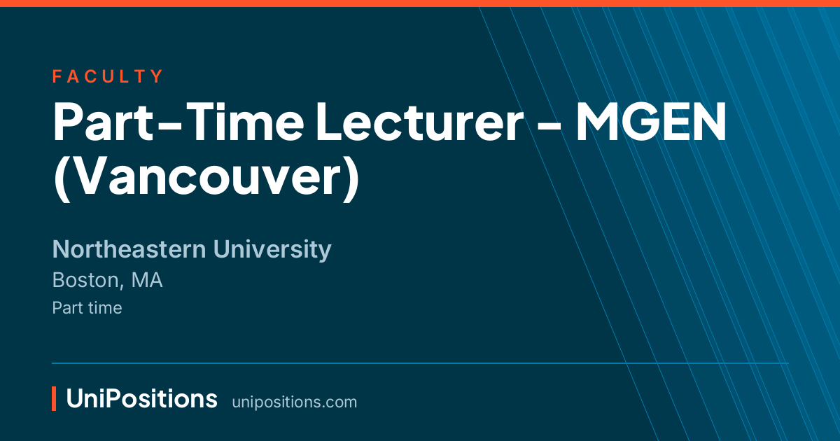 Part-Time Lecturer - MGEN (Vancouver) at Northeastern University, Boston, MA