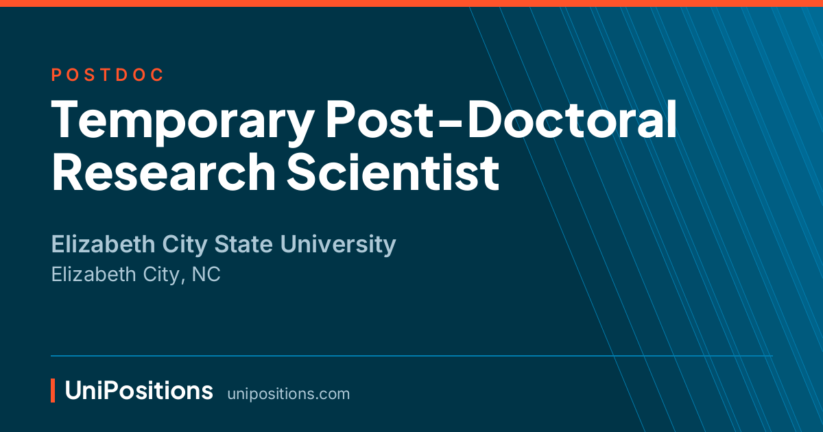 Temporary Post-Doctoral Research Scientist at Elizabeth City State University, Elizabeth City, NC
