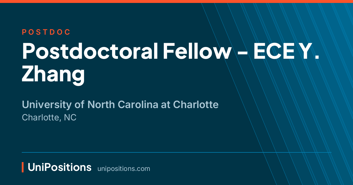 Postdoctoral Fellow - ECE Y. Zhang at University of North Carolina at Charlotte, Charlotte, NC