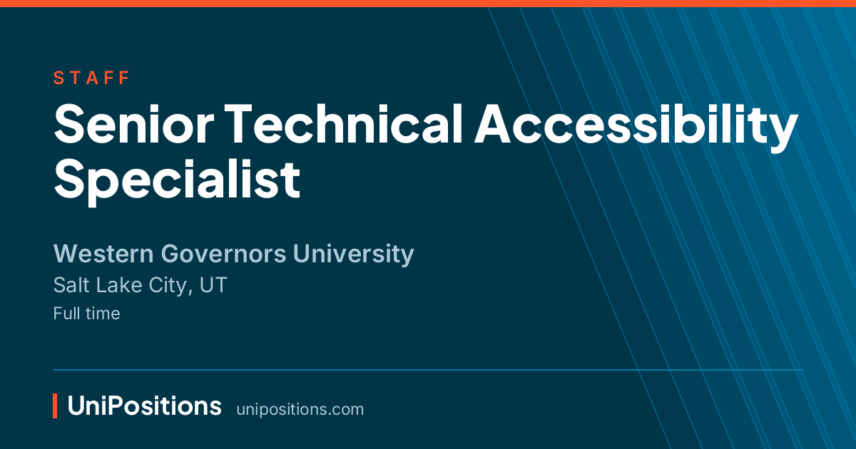 Senior Technical Accessibility Specialist at Western Governors University, Salt Lake City, UT