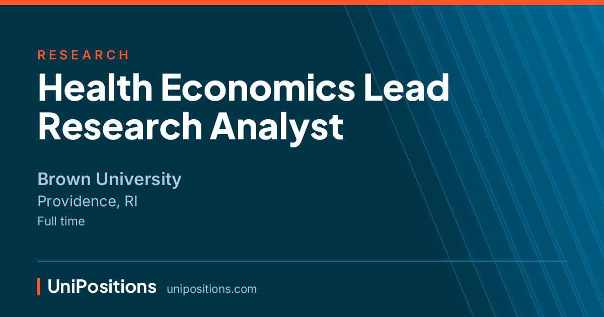Health Economics Lead Research Analyst at Brown University, Providence, RI