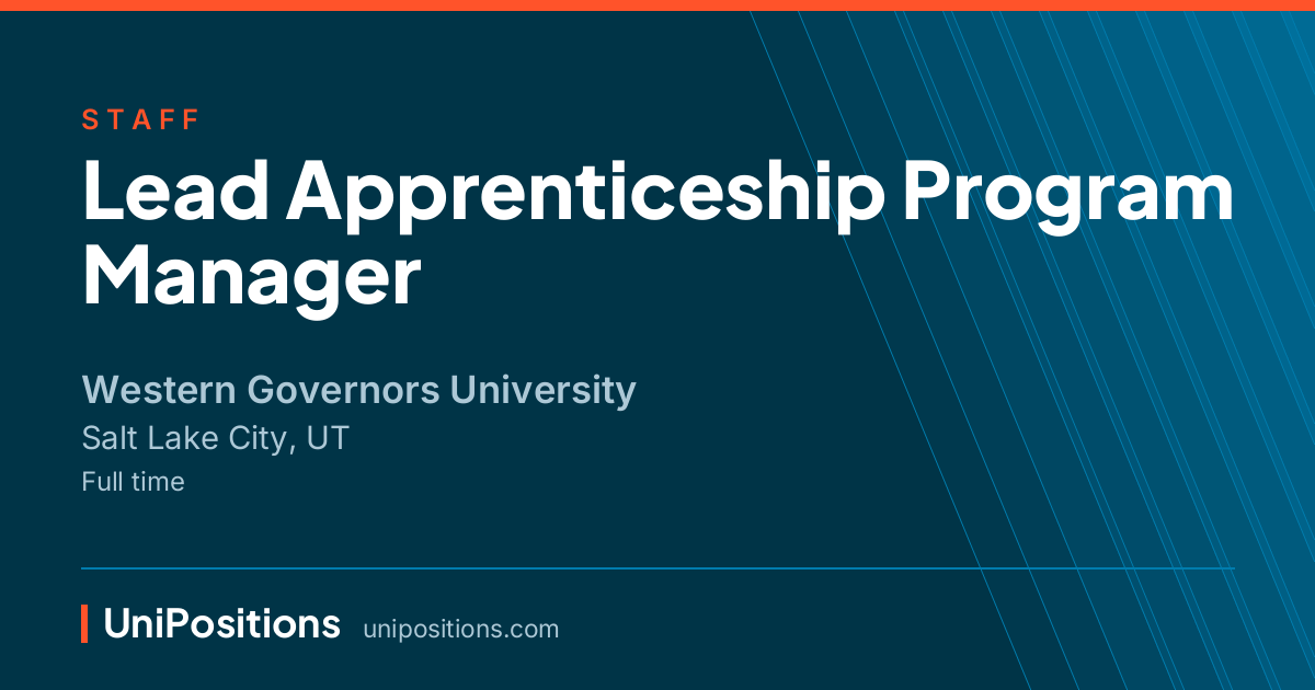 Lead Apprenticeship Program Manager at Western Governors University, Salt Lake City, UT